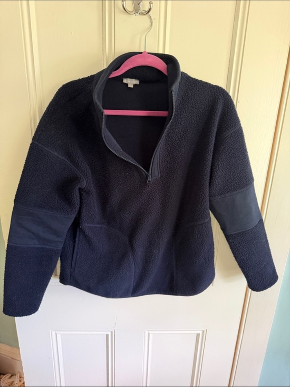 Talbots Navy Quarter-Zip Teddy Fleece Pullover Jacket